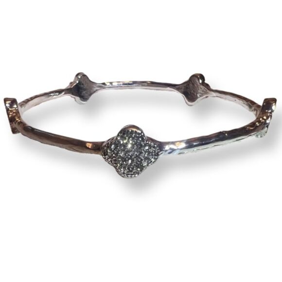 NEW Designer Inspired Clover Silver Tone Rhinestone Bangle - Picture 2 of 4